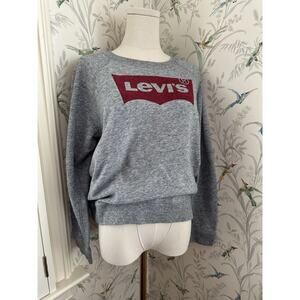 LEVI'S | Crewneck cropped sweatshirt Pullover Jumper top Red logo gray Size L